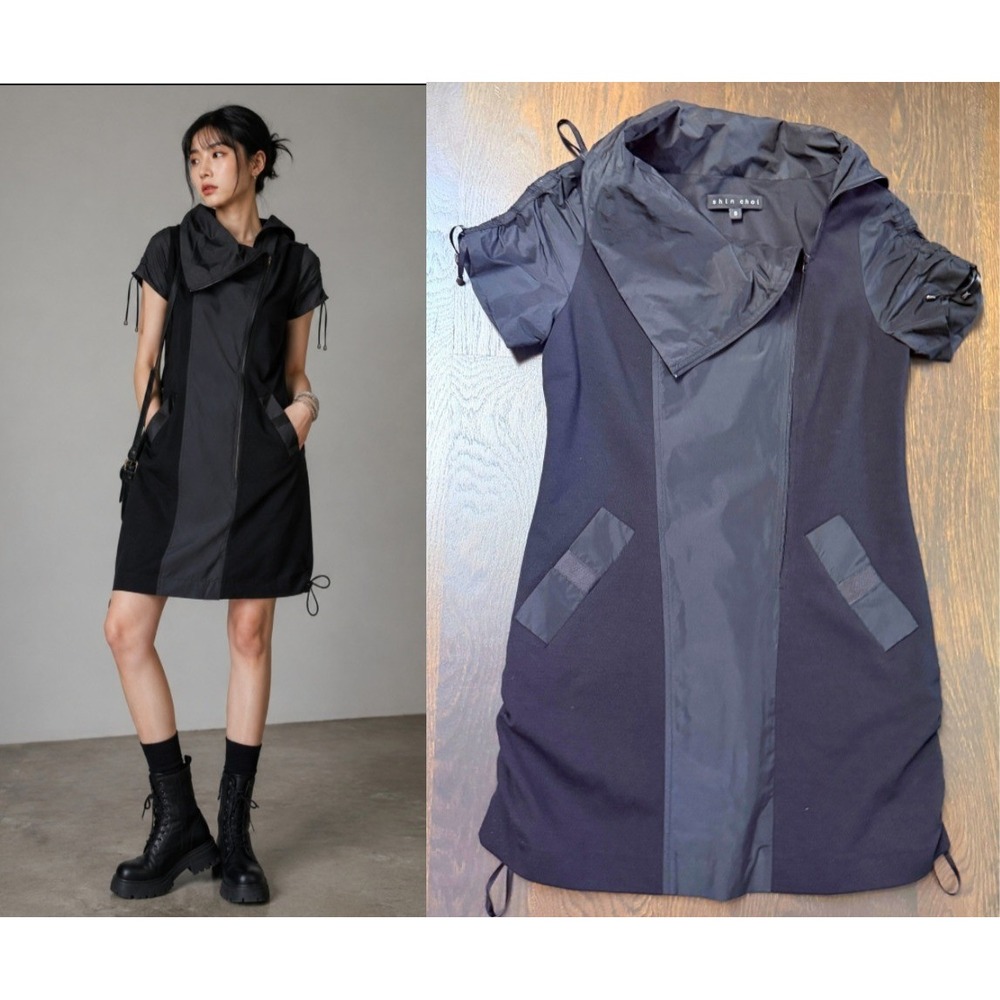 Shin Choi Black Mixed Media Mini Dress Sz S  Grunge Gorpcore Urban Goth Punk